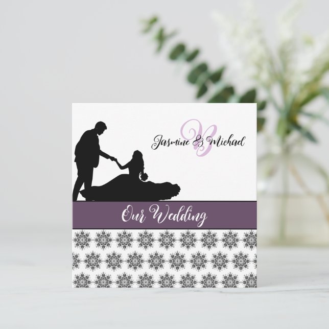 Hochzeitscoupe Damask Einladung (Stehend Vorderseite)
