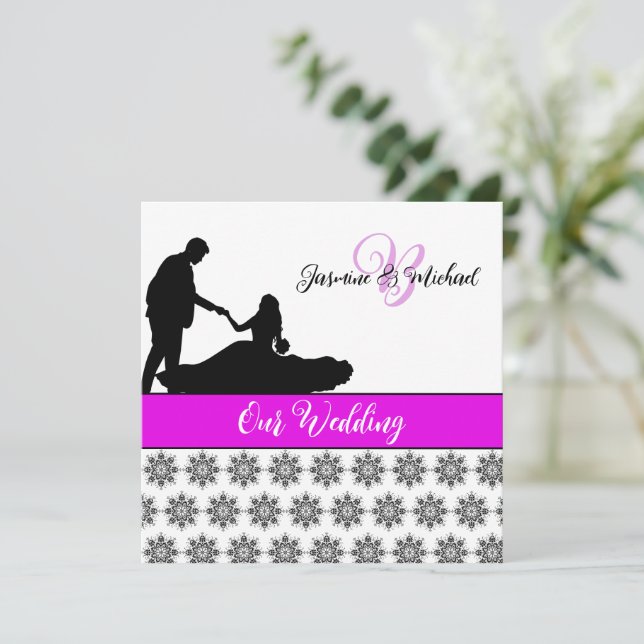 Hochzeitscoupe Damask Einladung (Stehend Vorderseite)