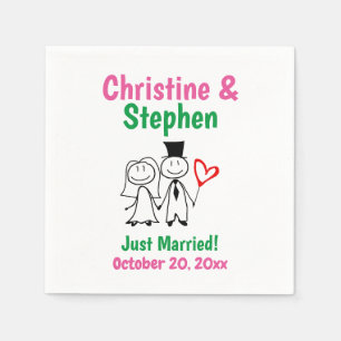 Hochzeitscouple Bride Groom Niedliches Strichmännc Serviette