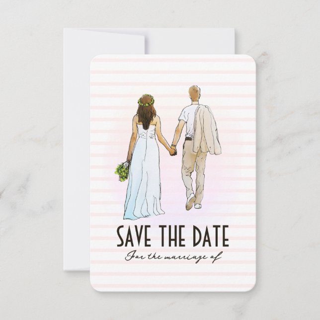 Hochzeitscouple Illustration Save the Date Card (Vorderseite)