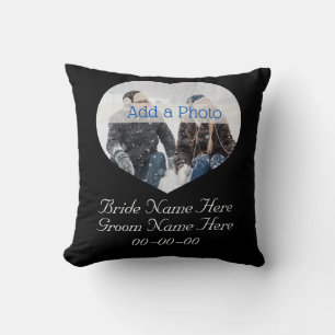 Hochzeitscouple Modernes Herz Foto Schwarz-Weiß Kissen