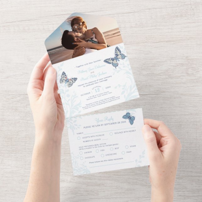 Hochzeitscreme-Schmetterlinge Foto UAWG All In One Einladung (Abreißtisch)