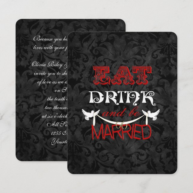 HochzeitsDamaskus mit Tauben Einladung (Vorne/Hinten)