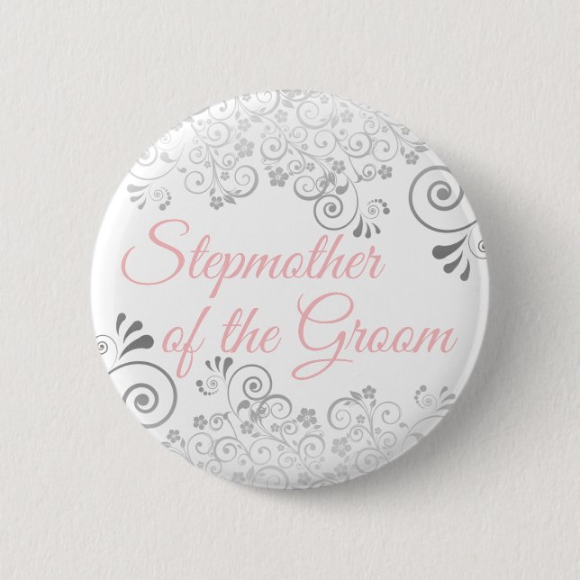 Hochzeitsdame der Groom Pink & Gray Button (Vorderseite)