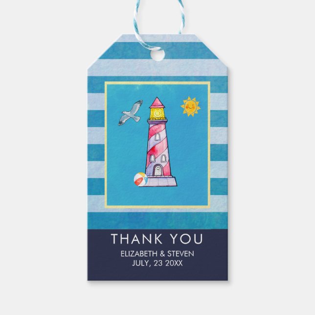 Hochzeitsdank des Leuchtturms "Red Striped Waterco Geschenkanhänger (Vorderseite)