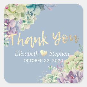 Hochzeitsdanken Chic Watercolor Sukkulente Pflanze Quadratischer Aufkleber