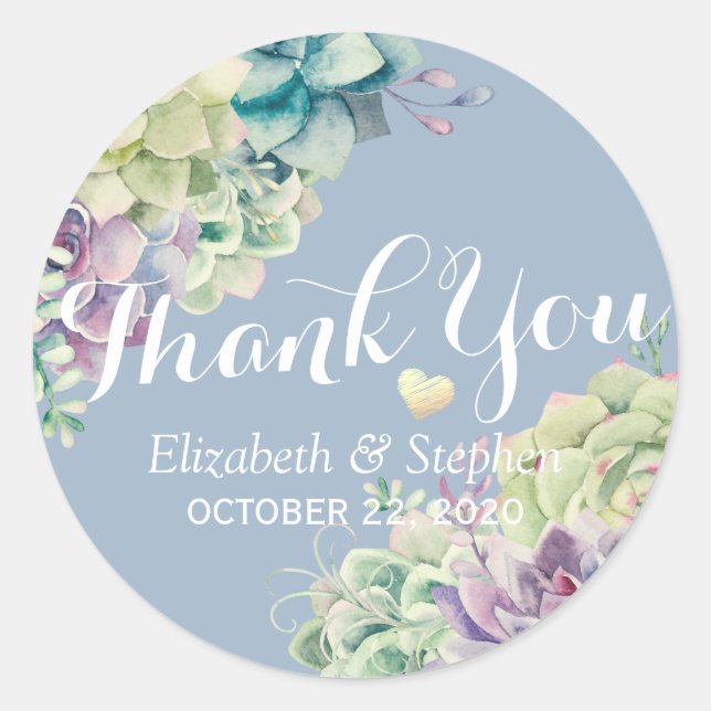 Hochzeitsdanken Chic Watercolor Sukkulente Pflanze Runder Aufkleber (Vorderseite)