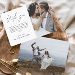 Hochzeitsdanken Foto Simple Elegant Modern Dankeskarte<br><div class="desc">Hochzeit Dankeschön Karten,  die ein Foto auf der Vorder- und Rückseite haben. Die Dankeschön-Karten enthalten eine moderne,  handgeschriebene,  kursive Schriftzeichen-Typografie,  die elegant,  einfach und modern nach Ihrer Hochzeitsfeier zu benutzen sind.</div>