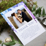 Hochzeitsdanken Foto Watercolor Floral Dankeskarte<br><div class="desc">Hochzeit Dankeschön Foto Watercolor Wisteria Floral Card präsentiert Ihr Lieblings-Foto mit dem Text "Danke" in modernen lila Schriftzeichen mit Aquarellblau,  lila und Lavendel-Wisteria-Blume. Fügen Sie auf der Rückseite ein zusätzliches Foto mit Ihrer personalisierten Nachricht hinzu. Teil einer Sammlung von Evco Studio www.zazzle.com/store/evcostudio</div>
