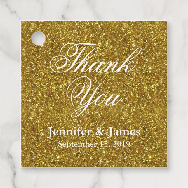Hochzeitsdanken Glitzer Gold Geschenkanhänger (Vorderseite)
