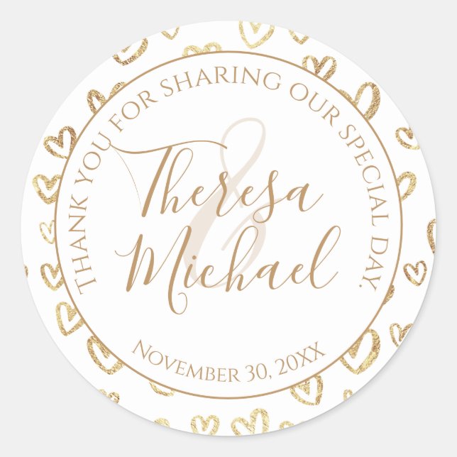 Hochzeitsdanken Runder Aufkleber (Vorderseite)