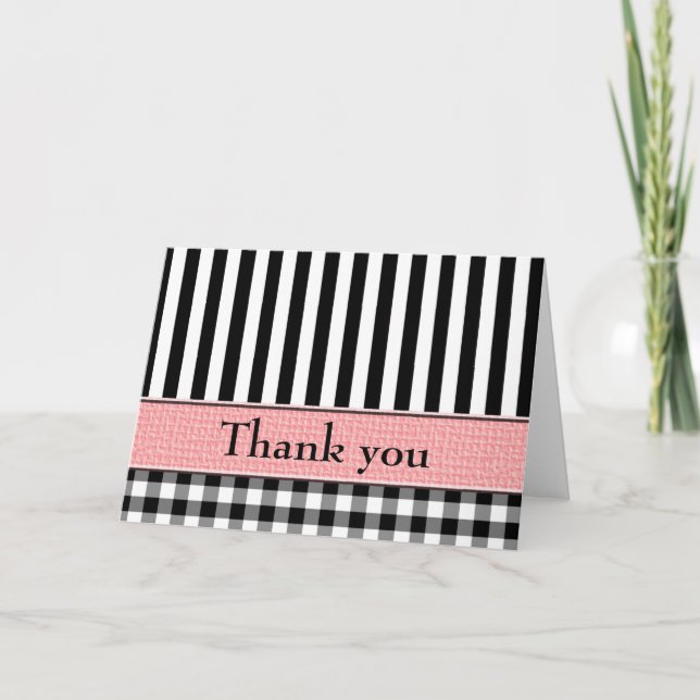 Hochzeitsdanken Schwarz-weißer rosa Designer Dankeskarte (Vorderseite)