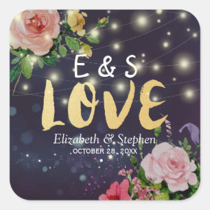 Hochzeitsdanken Sie bevorzugen Chic Floral Lila Li Quadratischer Aufkleber