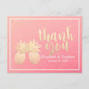 Hochzeitsdanken Sie Gold Ananas Couple Pink Roses Postkarte