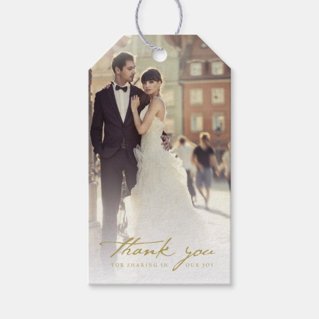 Hochzeitsdanken Sie Handwrite Skript-Foto Geschenk Geschenkanhänger (Vorderseite)