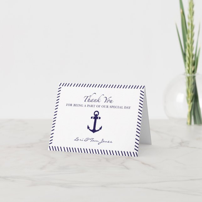 Hochzeitsdankeschön Nautical Blaues Anker Dankeskarte (Vorderseite)