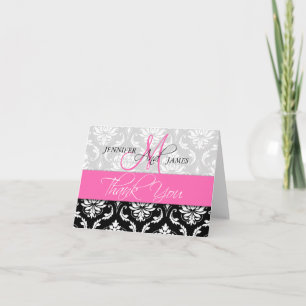 Hochzeitsdankkarten Damask Monogram Hot Pink Dankeskarte