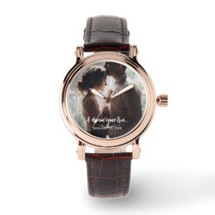 Hochzeitsdatum mit Zitat und Bild des Paares Armbanduhr
