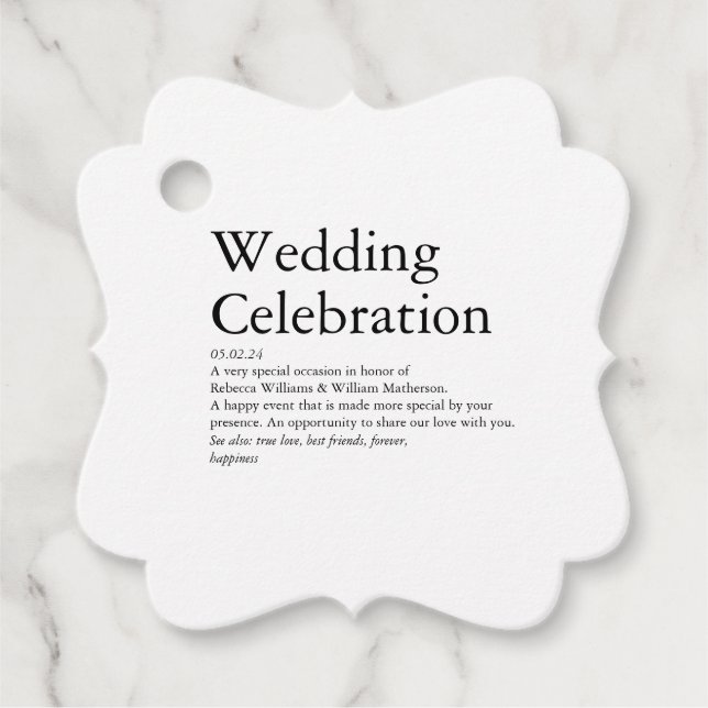 Hochzeitsdefinitions-Party Geschenkanhänger (Vorderseite)