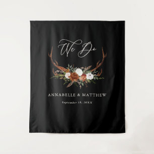 Hochzeitsdeko schwarz rustikaler Hirsch Blumenpart Wandteppich