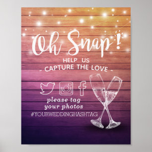 Hochzeitsdekor Snap Hashtag Champagne Glass Wood Poster