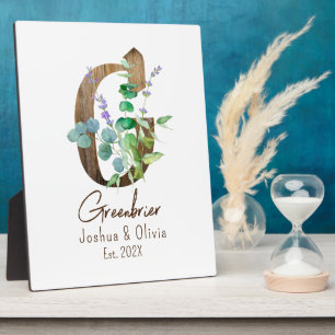 Hochzeitsdekoration Holz & Eukalyptus Buchstabe G  Fotoplatte