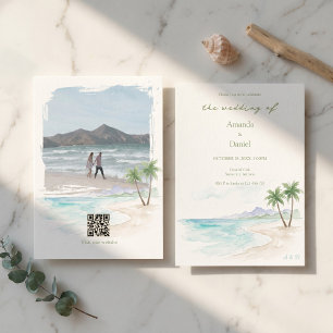 Hochzeitsdestination Hawaii Aquarell Strand Foto Einladung