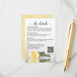 Hochzeitsdetails Elegante Buttergelbe Rose QR Code Begleitkarte