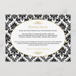 Hochzeitsdetails für Vintages Gold, Schwarz und We Begleitkarte