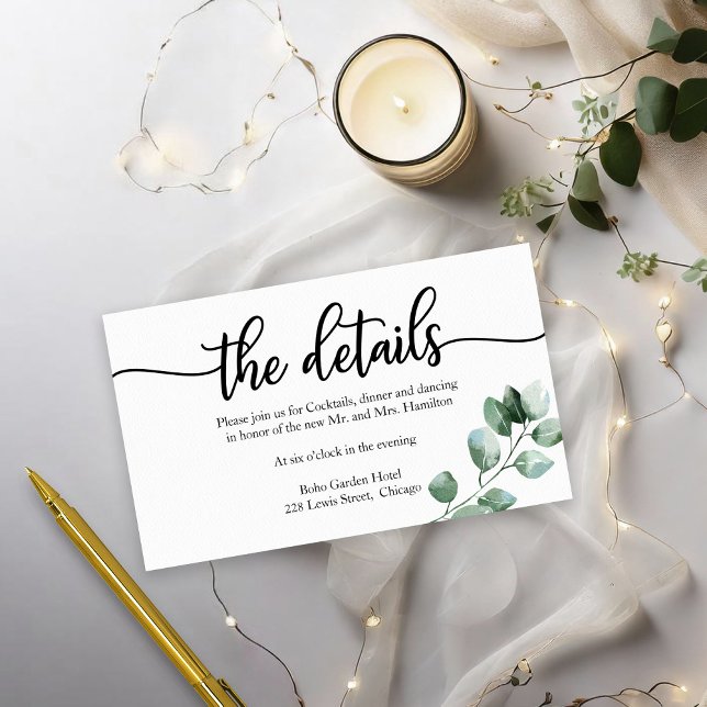 Hochzeitsdetails Grünkalligrafie Begleitkarte (Von Creator hochgeladen)