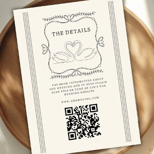 Hochzeitsdetails im Vintage-Schwan- QR-Code Begleitkarte