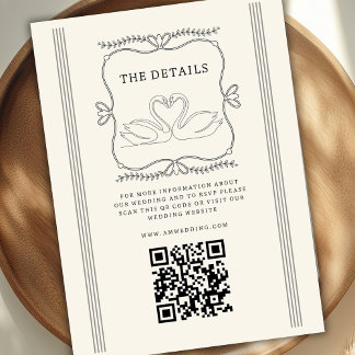 Hochzeitsdetails im Vintage-Schwan- QR-Code  Begleitkarte