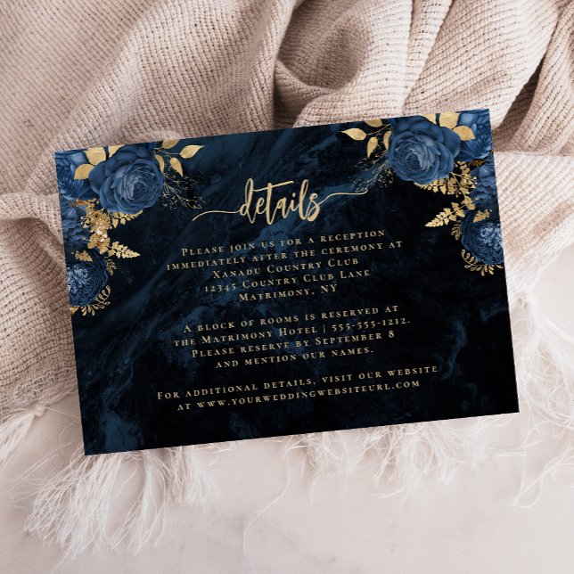 Hochzeitsdetails in Navyblau mit floralem Achat un Begleitkarte (Von Creator hochgeladen)