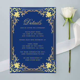 Hochzeitsdetails in Royal Blau Elegante falsche Go Begleitkarte