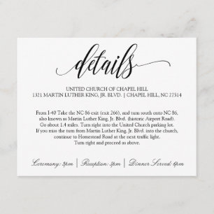 Hochzeitsdetails Karte Luxus-Kalligrafie (Schwar