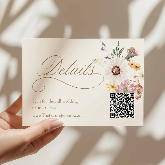 Hochzeitsdetails Karte mit QR-Code im Wildblumen-D (Wildflower Wedding Details Card with QR Code)