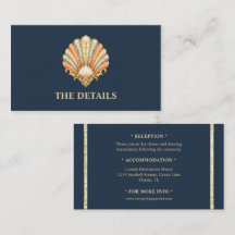 Hochzeitsdetails mit Muscheln in Blau, Orange und