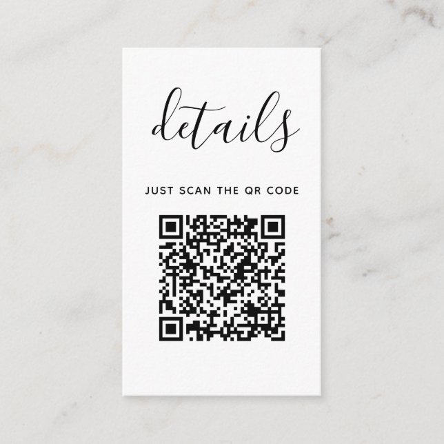 Hochzeitsdetails mit QR-Code | Modern minimalistis Begleitkarte (Vorderseite)