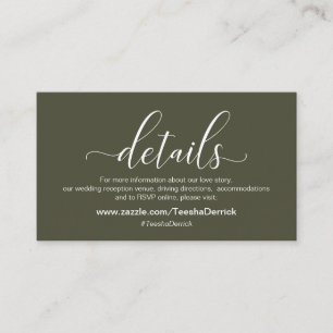 Hochzeitsdetails, Modern Olive Green Thema Begleitkarte