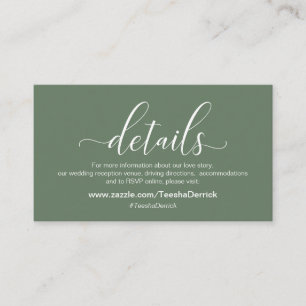 Hochzeitsdetails, Modern Sage Green Thema Begleitkarte
