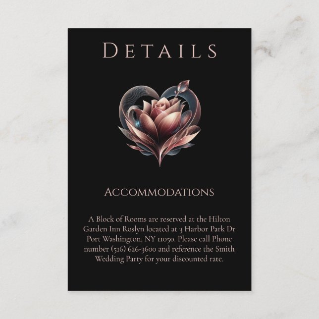 Hochzeitsdetails - Moderne Rose mit Herz-/Kreislau Begleitkarte (Rückseite)