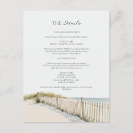 Hochzeitsdetails Pale Sand Teal Cape Cod Küstenlin Begleitkarte
