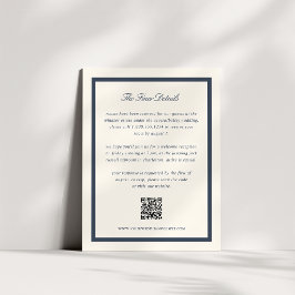 Hochzeitsdetails QR-Code im klassischen Navy-Schri Begleitkarte