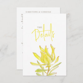 Hochzeitsdetails QR Hochzeitsgelbes Leucadendron Begleitkarte