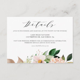 Hochzeitsdetails: Rosa Magnolien und Hydrangeas Begleitkarte