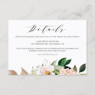 Hochzeitsdetails: Rosa Magnolien und Hydrangeas Begleitkarte