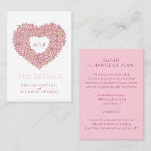 Hochzeitsdetails Rosa Tulpen Herzknochen Monogramm Begleitkarte