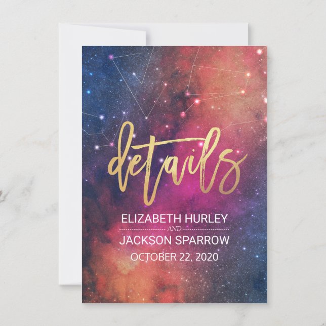 Hochzeitsdetails Schöne Sternennebelkonstellatione Einladung (Rückseite)