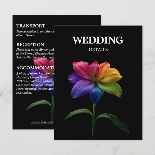 🌈 Hochzeitsdetails Technicolor Love Begleitkarte (Vorne/Hinten)