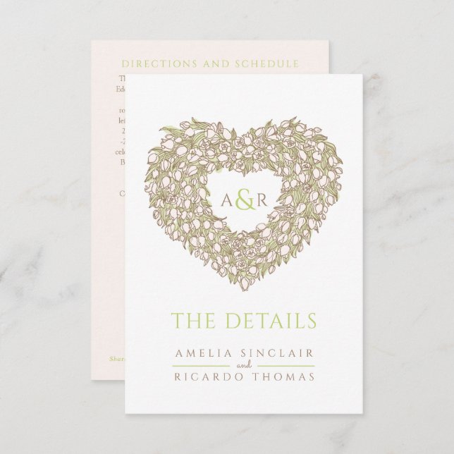 Hochzeitsdetails Tulpenbouquet-Monogramm braun Begleitkarte (Vorne/Hinten)